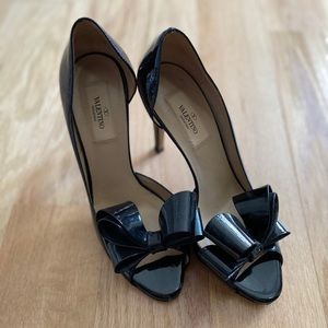 Valentino Patent Black Bow Heels Size 38